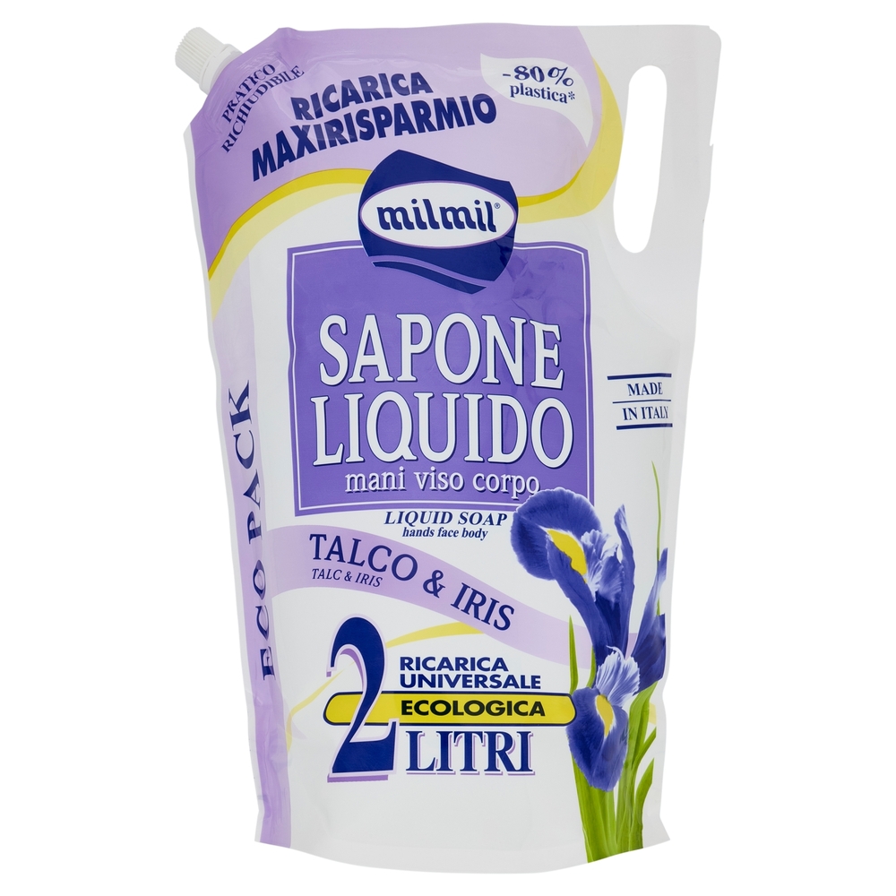 milmil Sapone Liquido Talco & Iris Ricarica Universale Ecologica 2 Litri